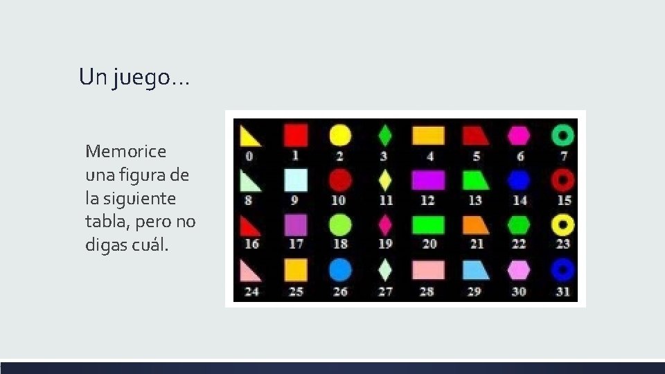 Un juego… Memorice una figura de la siguiente tabla, pero no digas cuál. 