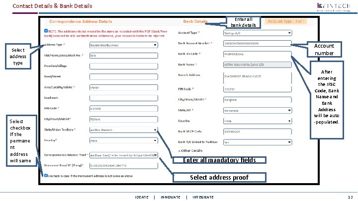 Contact Details & Bank Details Enter all bank details Account number Select address type