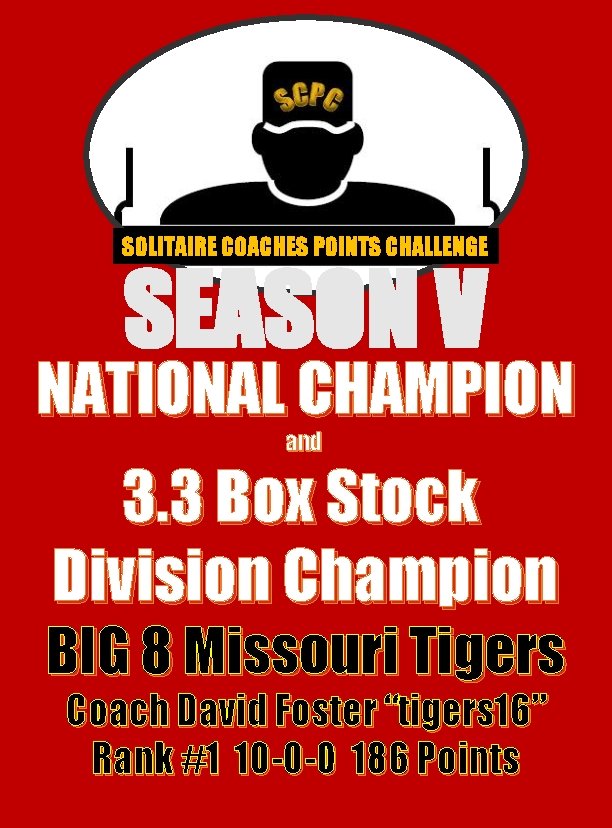 SOLITAIRE COACHES POINTS CHALLENGE SEASON V NATIONAL CHAMPION and 3. 3 Box Stock Division