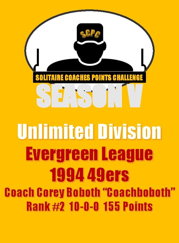 SOLITAIRE COACHES POINTS CHALLENGE SEASON V Unlimited Division Evergreen League 1994 49 ers Coach