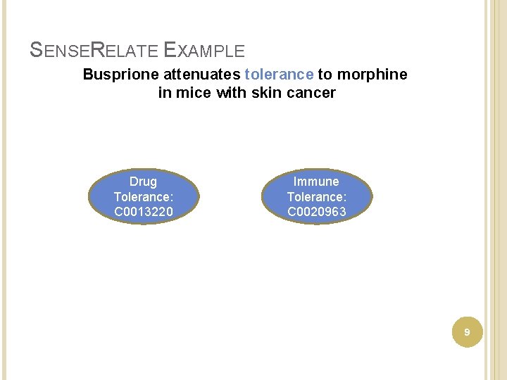 SENSERELATE EXAMPLE Busprione attenuates tolerance to morphine in mice with skin cancer Drug Tolerance: