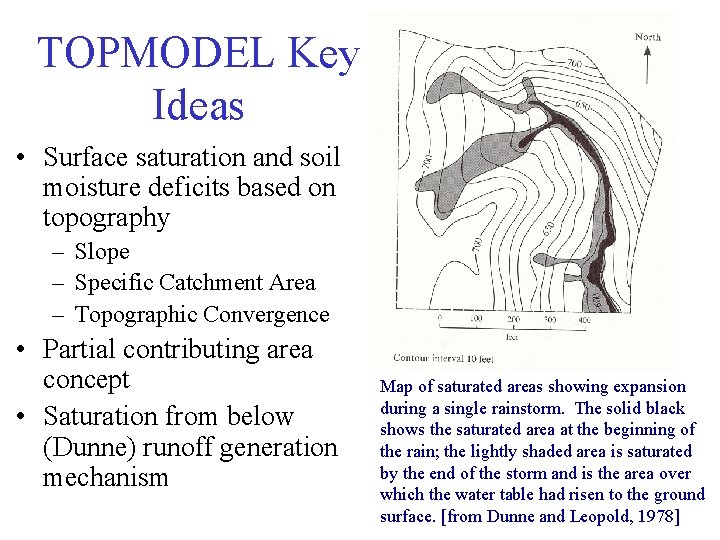 TOPMODEL Key Ideas • Surface saturation and soil moisture deficits based on topography –