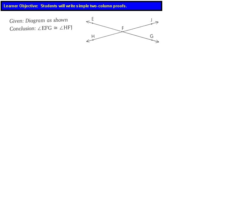 Learner Objective: Students will write simple two-column proofs. 