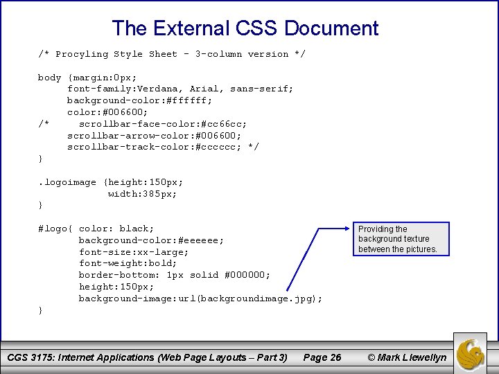 The External CSS Document /* Procyling Style Sheet - 3 -column version */ body