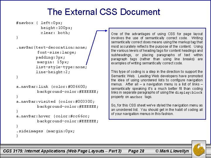The External CSS Document #navbox { left: 0 px; height: 100 px; clear: both;
