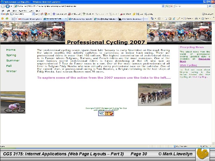 CGS 3175: Internet Applications (Web Page Layouts – Part 3) Page 30 © Mark