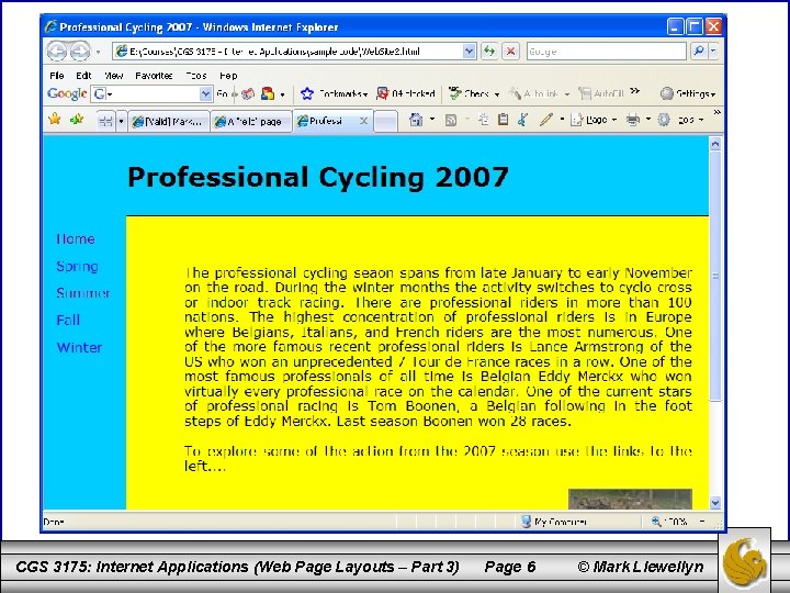 Things to Try Yourself (From Part 2) CGS 3175: Internet Applications (Web Page Layouts