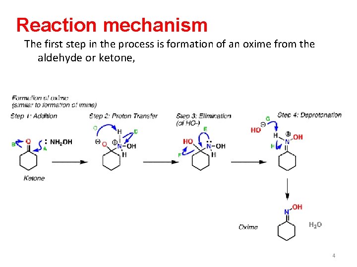 Reaction mechanism The first step in the process is formation of an oxime from