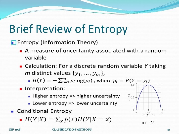 Brief Review of Entropy � m=2 SEP 2018 CLASSIFICATION METHODS 10 