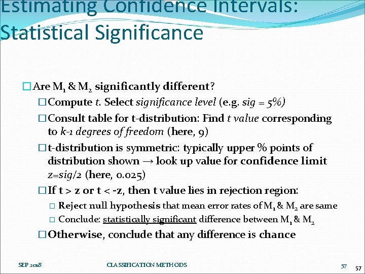 Estimating Confidence Intervals: Statistical Significance �Are M 1 & M 2 significantly different? �Compute