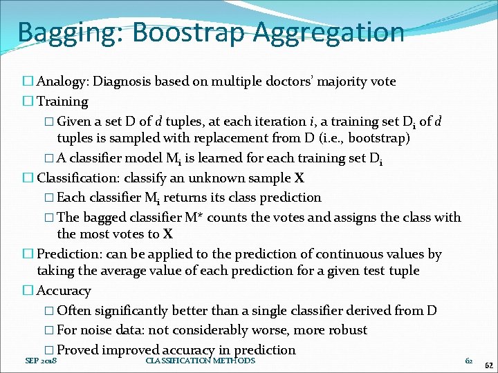 Bagging: Boostrap Aggregation � Analogy: Diagnosis based on multiple doctors’ majority vote � Training