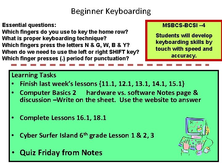 Beginner Keyboarding Essential questions: Which fingers do you use to key the home row?