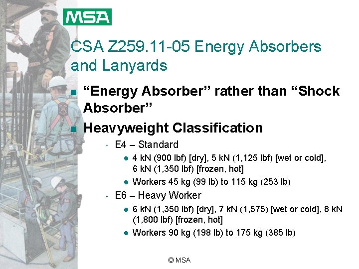 CSA Z 259. 11 -05 Energy Absorbers and Lanyards n n “Energy Absorber” rather