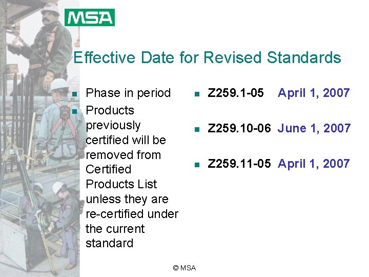 Effective Date for Revised Standards n n Phase in period Products previously certified will