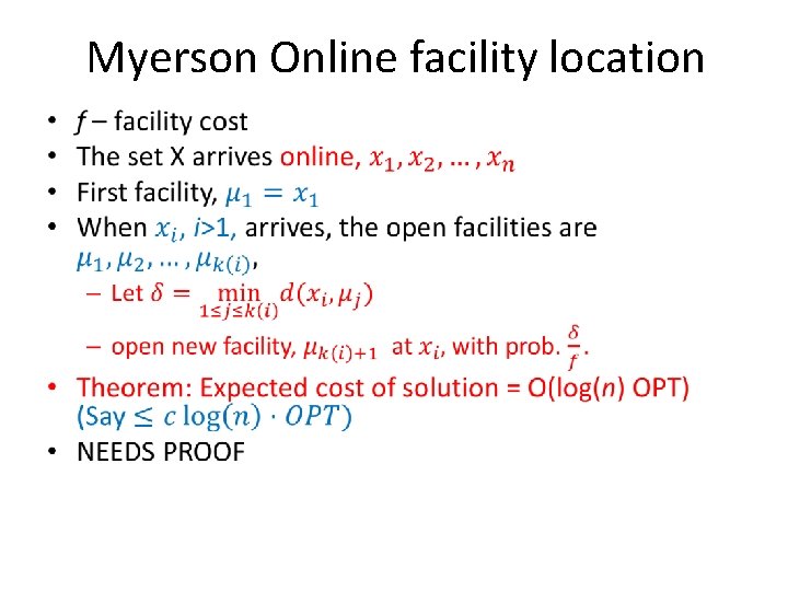 Myerson Online facility location • 