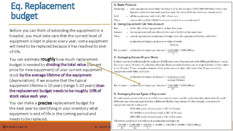 Eq. Replacement budget Before you can think of extending the equipment in a hospital,