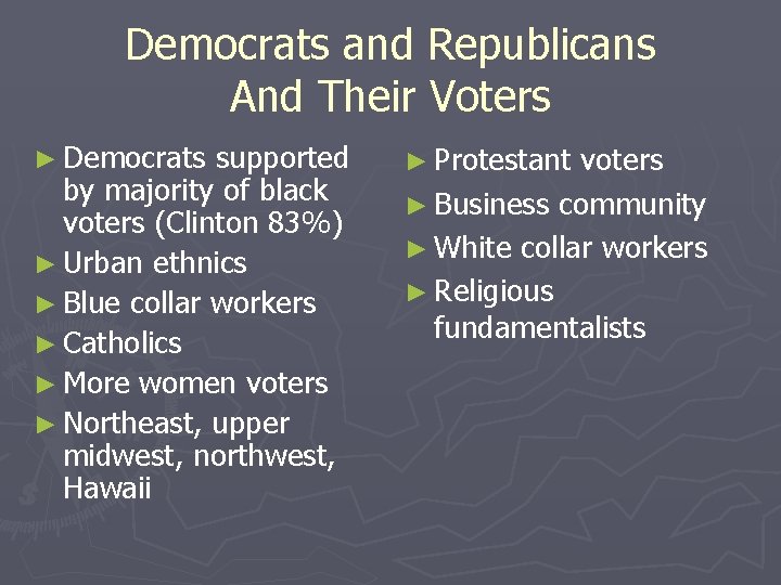 Democrats and Republicans And Their Voters ► Democrats supported by majority of black voters