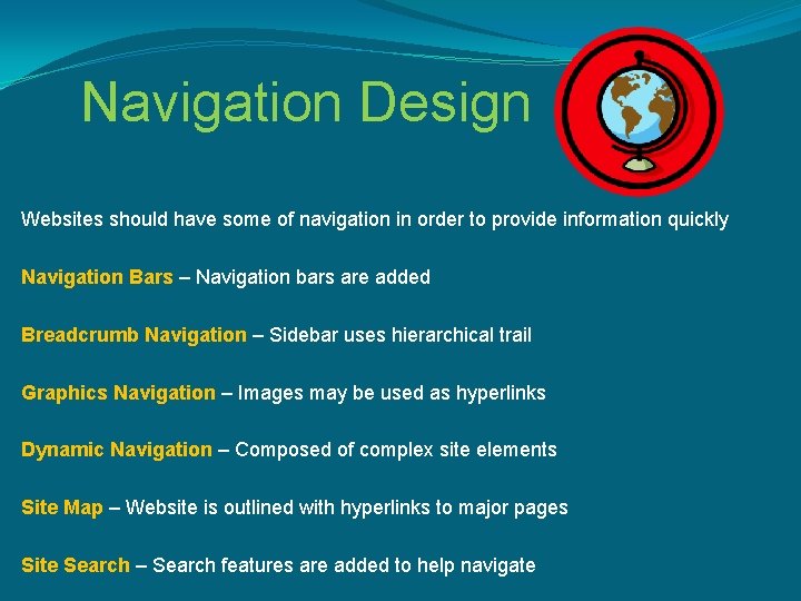 Navigation Design Websites should have some of navigation in order to provide information quickly Navigation Design Websites should have some of navigation in order to provide information quickly