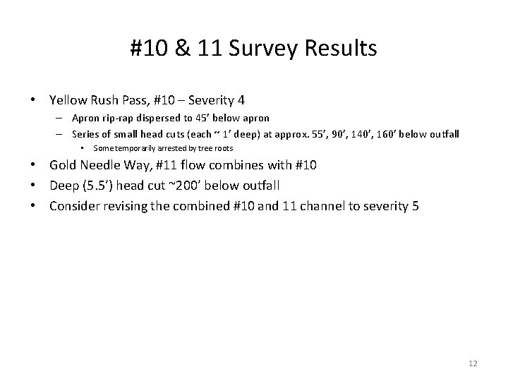 #10 & 11 Survey Results • Yellow Rush Pass, #10 – Severity 4 –