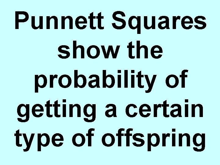 Punnett Squares show the probability of getting a certain type of offspring 