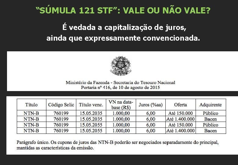 “SÚMULA 121 STF”: VALE OU NÃO VALE? É vedada a capitalização de juros, ainda