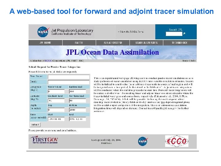 A web-based tool forward and adjoint tracer simulation 