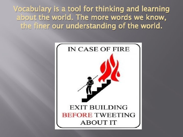 Vocabulary is a tool for thinking and learning about the world. The more words