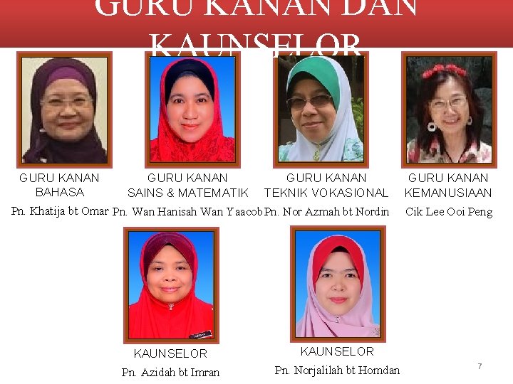 GURU KANAN DAN KAUNSELOR GURU KANAN BAHASA GURU KANAN SAINS & MATEMATIK GURU KANAN