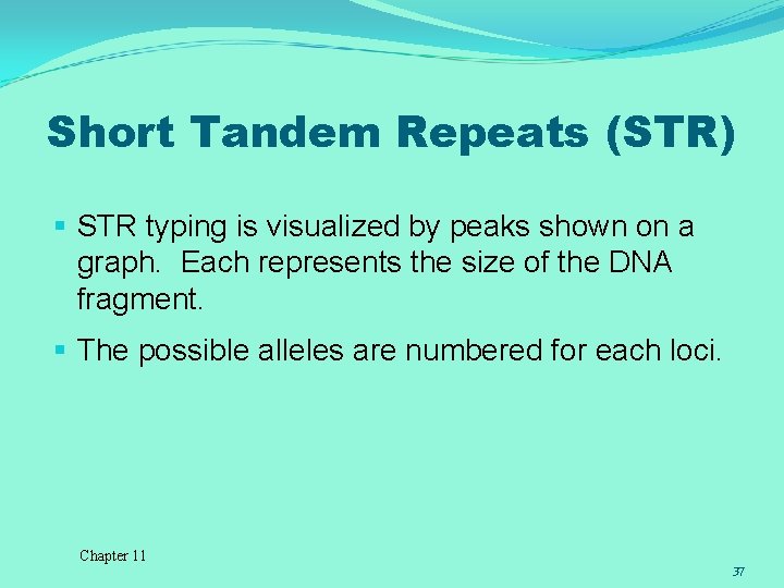Short Tandem Repeats (STR) § STR typing is visualized by peaks shown on a