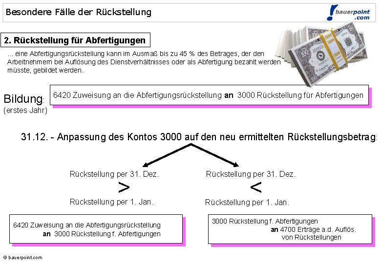 Besondere Fälle der Rückstellung © bauerpoint. com 2. Rückstellung für Abfertigungen. . . eine