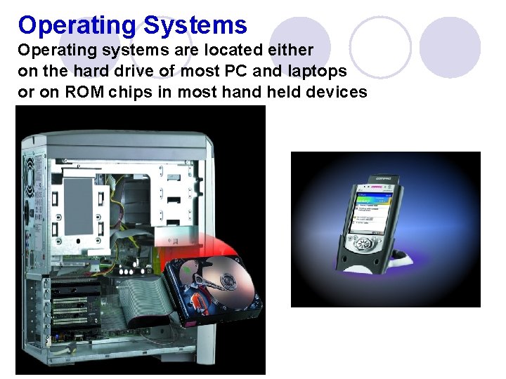 Operating Systems Operating systems are located either on the hard drive of most PC