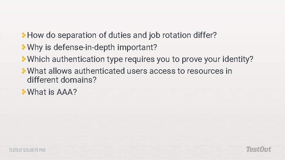 How do separation of duties and job rotation differ? Why is defense-in-depth important? Which