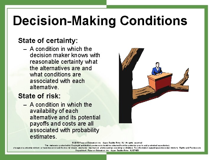 Decision-Making Conditions State of certainty: – A condition in which the decision maker knows