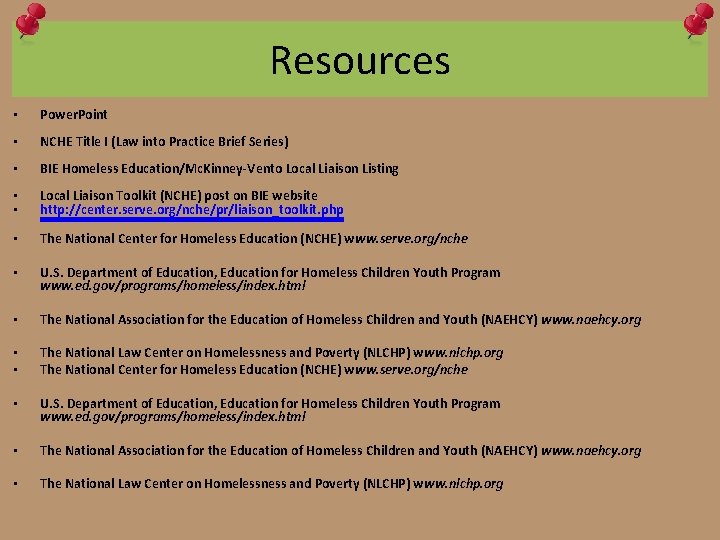 Resources • Power. Point • NCHE Title I (Law into Practice Brief Series) •