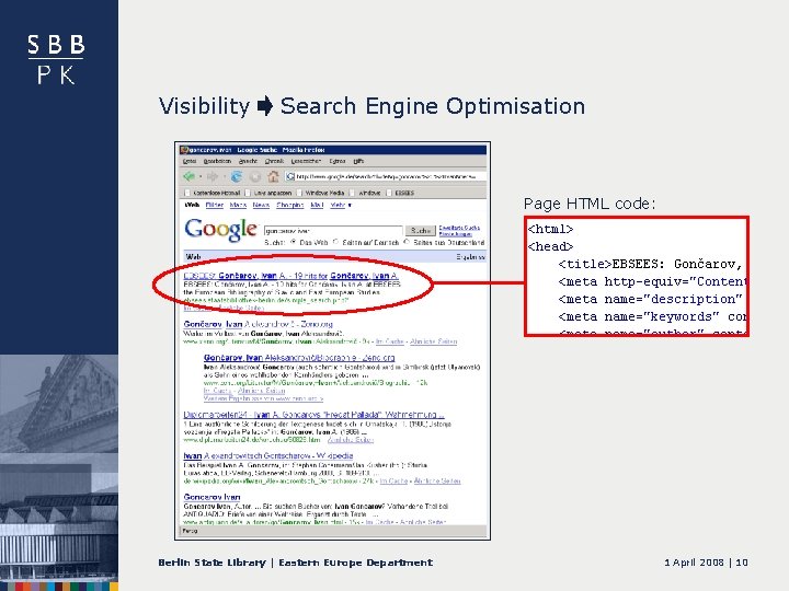 Visibility Search Engine Optimisation Page HTML code: Berlin State Library | Eastern Europe Department