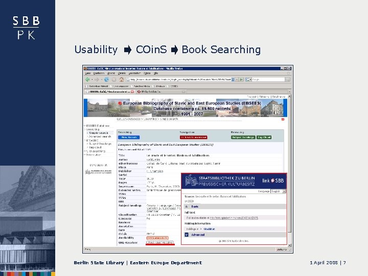 Usability COin. S Book Searching Berlin State Library | Eastern Europe Department 1 April