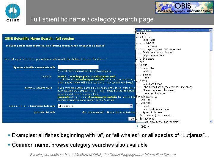 Full scientific name / category search page § (etc. ) § Examples: all fishes