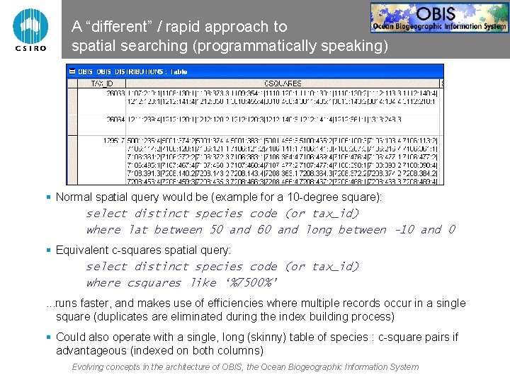 A “different” / rapid approach to spatial searching (programmatically speaking) § Normal spatial query