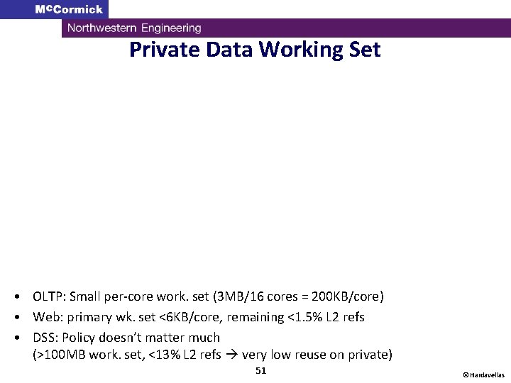 Private Data Working Set • OLTP: Small per-core work. set (3 MB/16 cores =