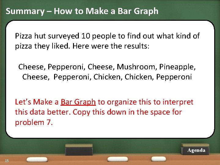 Summary – How to Make a Bar Graph Pizza hut surveyed 10 people to