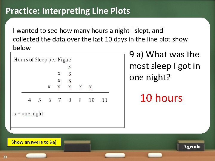 Practice: Interpreting Line Plots I wanted to see how many hours a night I