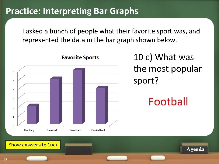 Practice: Interpreting Bar Graphs I asked a bunch of people what their favorite sport
