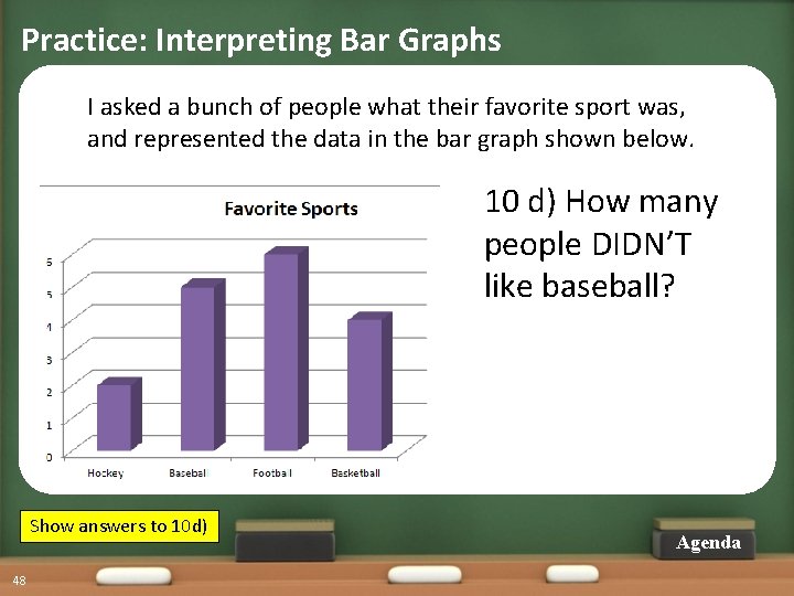 Practice: Interpreting Bar Graphs I asked a bunch of people what their favorite sport