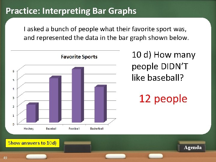 Practice: Interpreting Bar Graphs I asked a bunch of people what their favorite sport