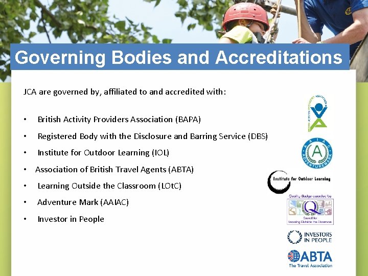 Governing Bodies and Accreditations JCA are governed by, affiliated to and accredited with: •