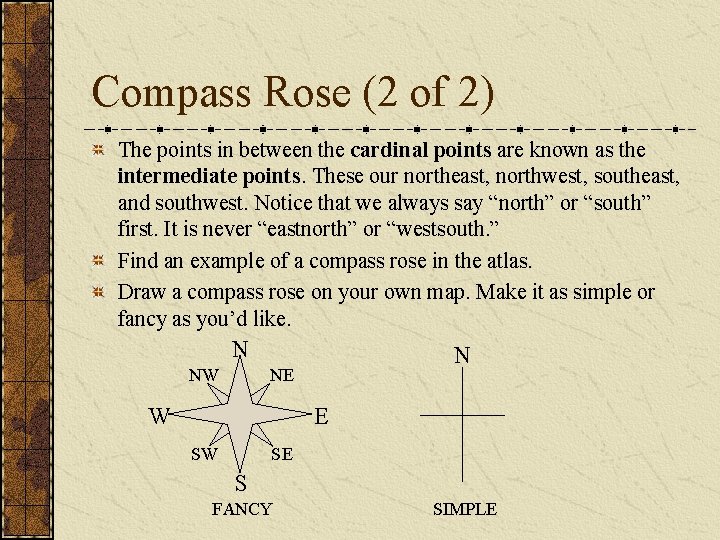 Compass Rose (2 of 2) The points in between the cardinal points are known