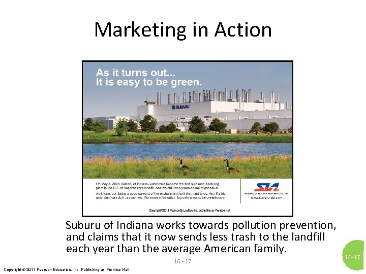 Marketing in Action Suburu of Indiana works towards pollution prevention, and claims that it