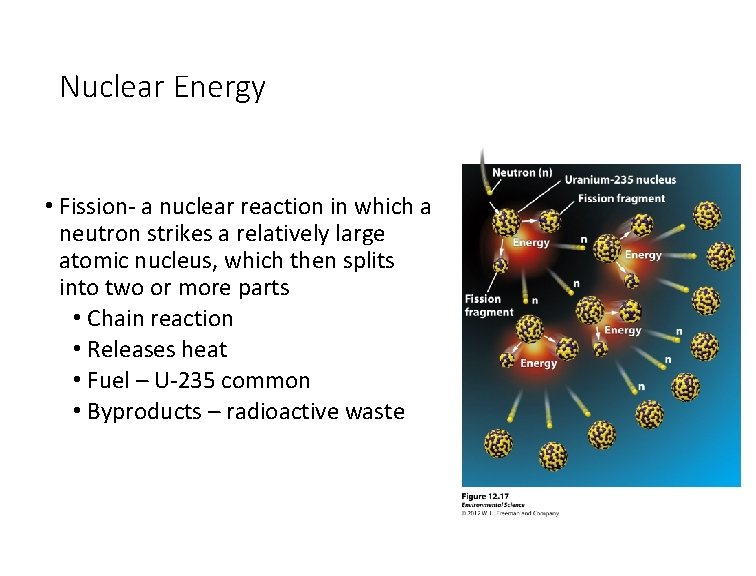 Nuclear Energy • Fission- a nuclear reaction in which a neutron strikes a relatively