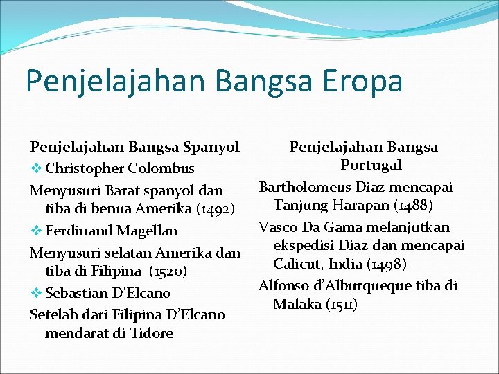 Penjelajahan Bangsa Eropa Penjelajahan Bangsa Spanyol v Christopher Colombus Menyusuri Barat spanyol dan tiba