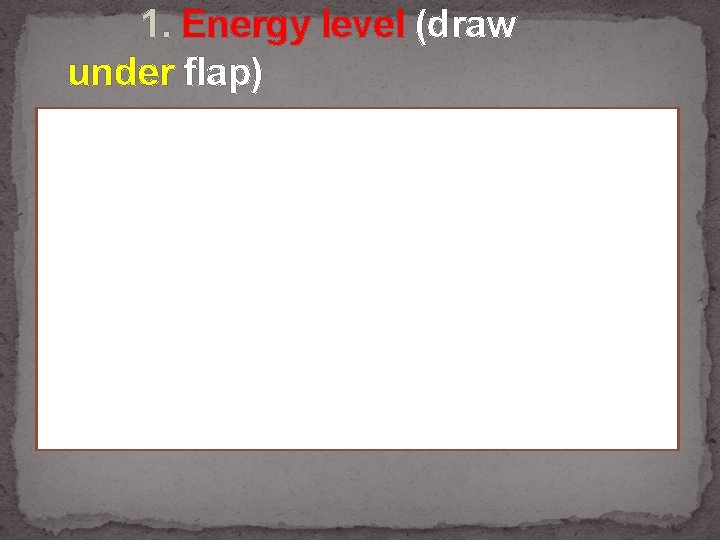 1. Energy level (draw under flap) 